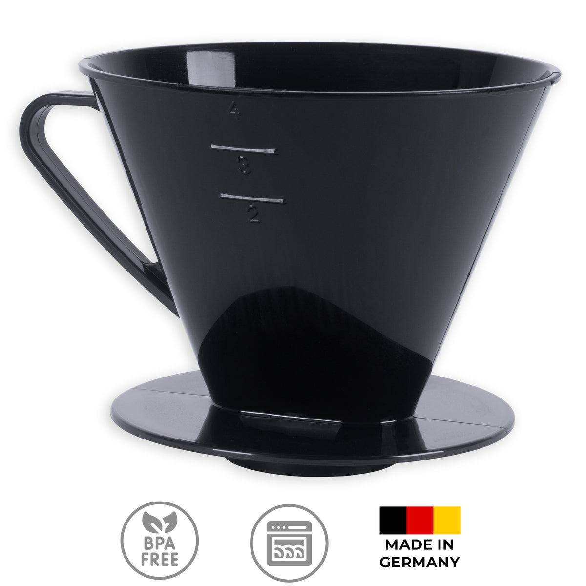 sweeter Kaffeefilter Größe 1x6 – Handfilter aus PP, schwarz, Made in Germany
