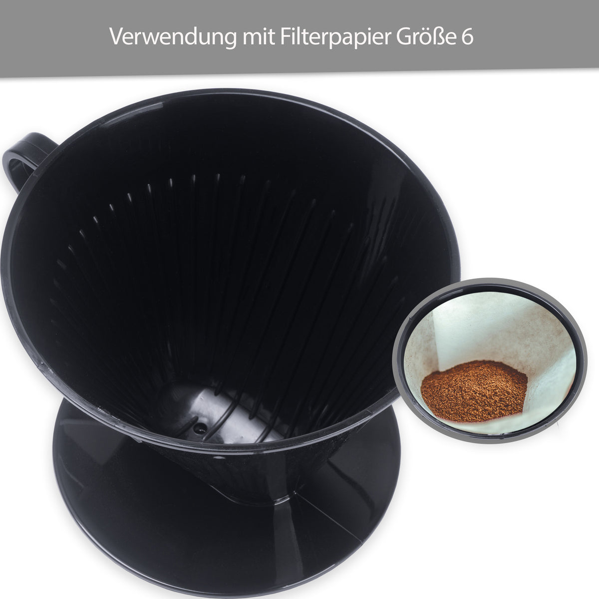 sweeter Kaffeefilter Größe 1x6 – Handfilter aus PP, schwarz, Made in Germany
