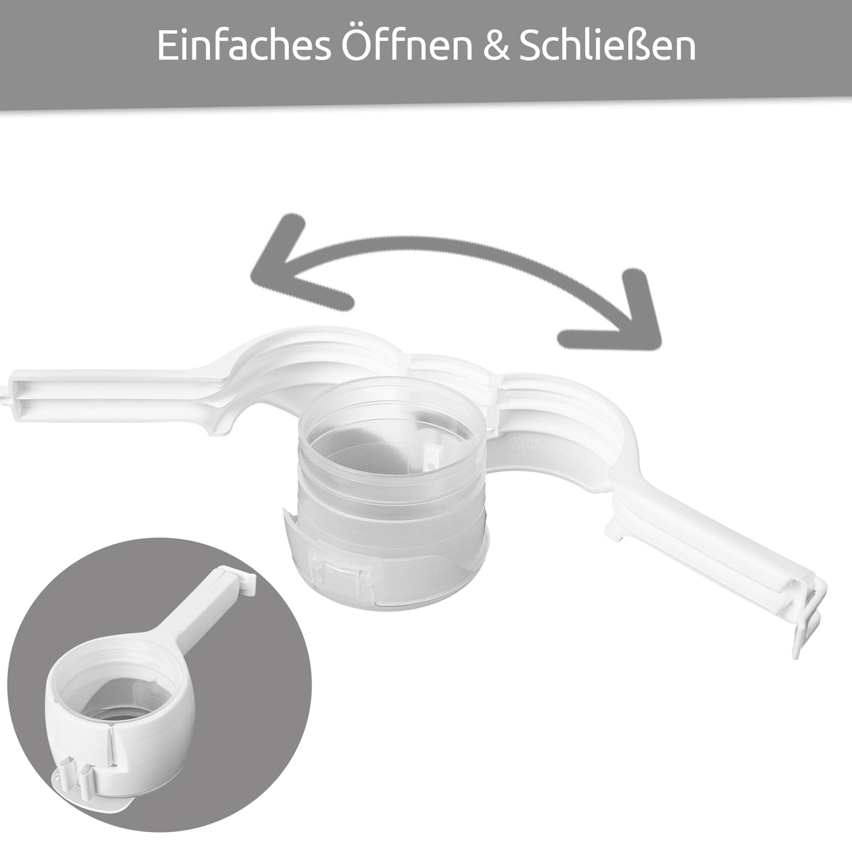 sweeter Schüttklemme mit Ausgießer & Klappdeckel – Beutelclip für Mehl & Zucker