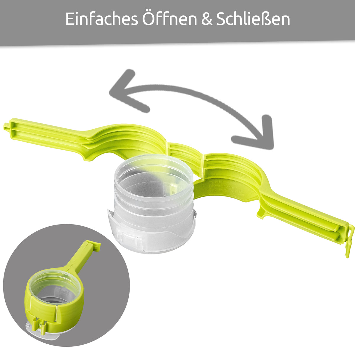 sweeter Schüttklemme mit Ausgießer & Klappdeckel – Beutelclip für Mehl & Zucker