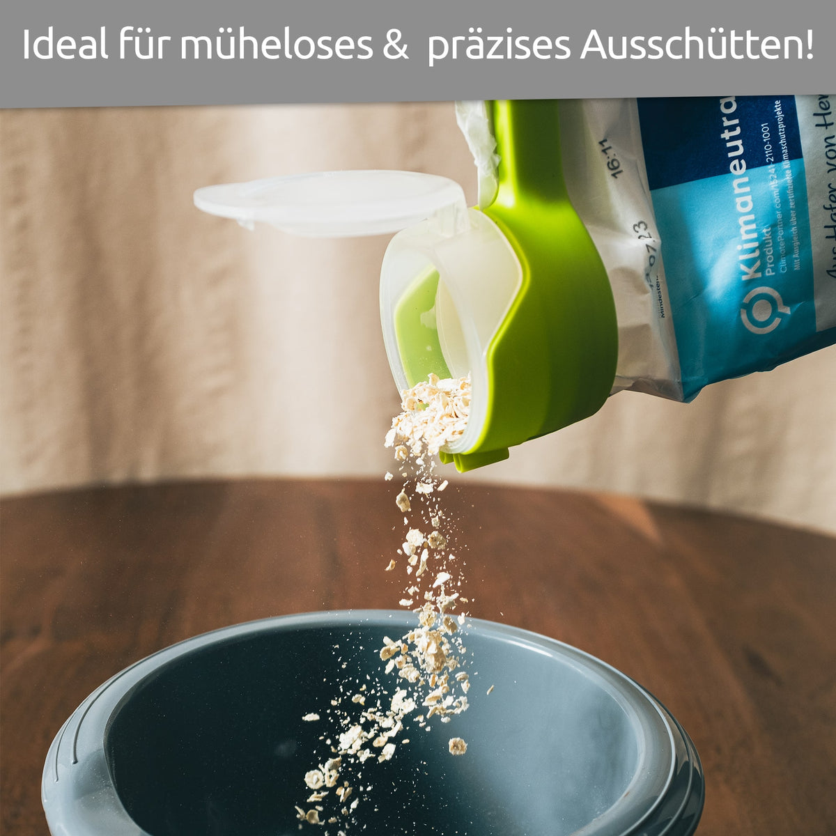 sweeter Schüttklemme mit Ausgießer & Klappdeckel – Beutelclip für Mehl & Zucker