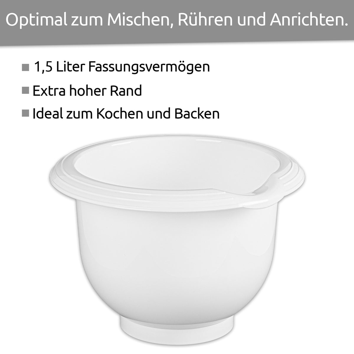 sweeter Rührschüssel 1,5 l mit Rutschgummi & Griffrand – BPA-frei, ø 18,5 cm