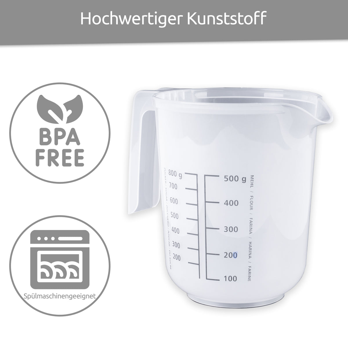 sweeter Messkanne 1 l mit Rutschgummi – Messbecher mit Skalen für Mehl & Zucker
