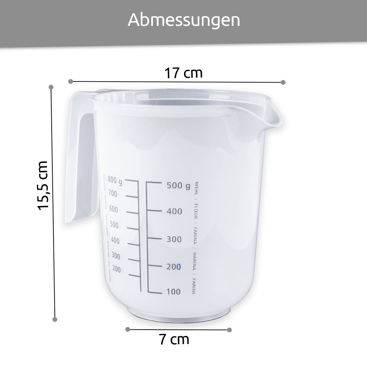 sweeter Messkanne 1 l mit Rutschgummi – Messbecher mit Skalen für Mehl & Zucker