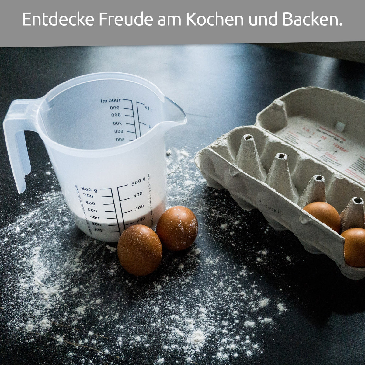 sweeter Messkanne 1 l mit Rutschgummi – Messbecher mit Skalen für Mehl & Zucker