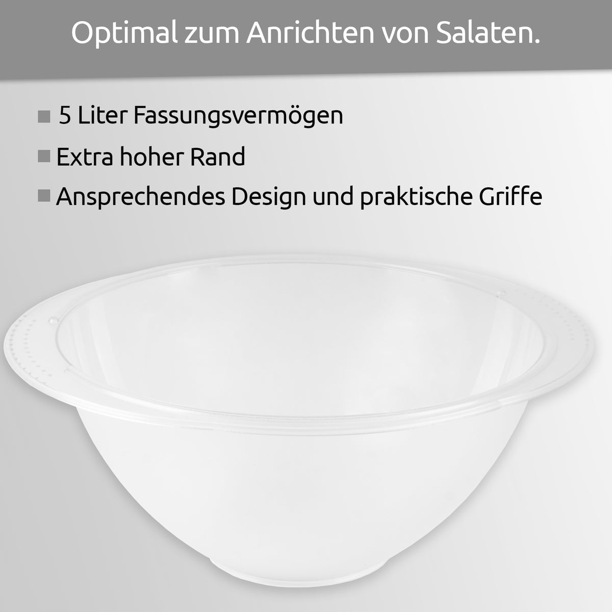 sweeter Salatschüssel 5 l mit Griffen, ø 30 cm – transparent, BPA-frei