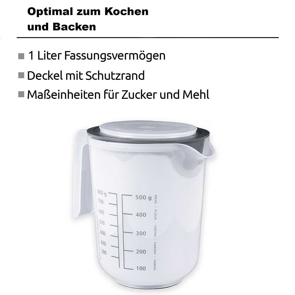 sweeter Quirltopf 1,0 l mit Spritzschutz & Deckel – Rührbecher mit Rutschgummi