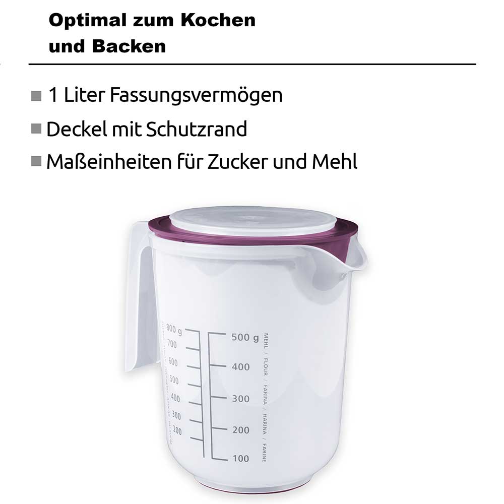 sweeter Quirltopf 1,0 l mit Spritzschutz & Deckel – Rührbecher mit Rutschgummi