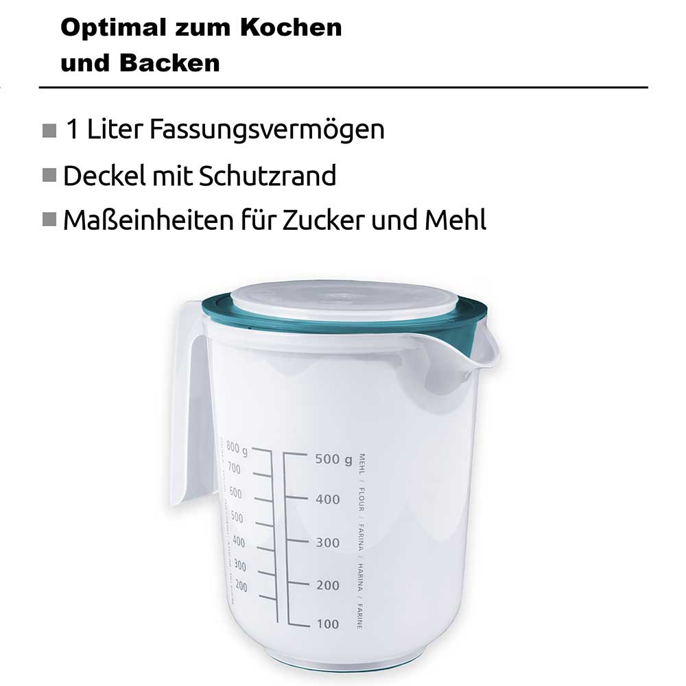 sweeter Quirltopf 1,0 l mit Spritzschutz & Deckel – Rührbecher mit Rutschgummi
