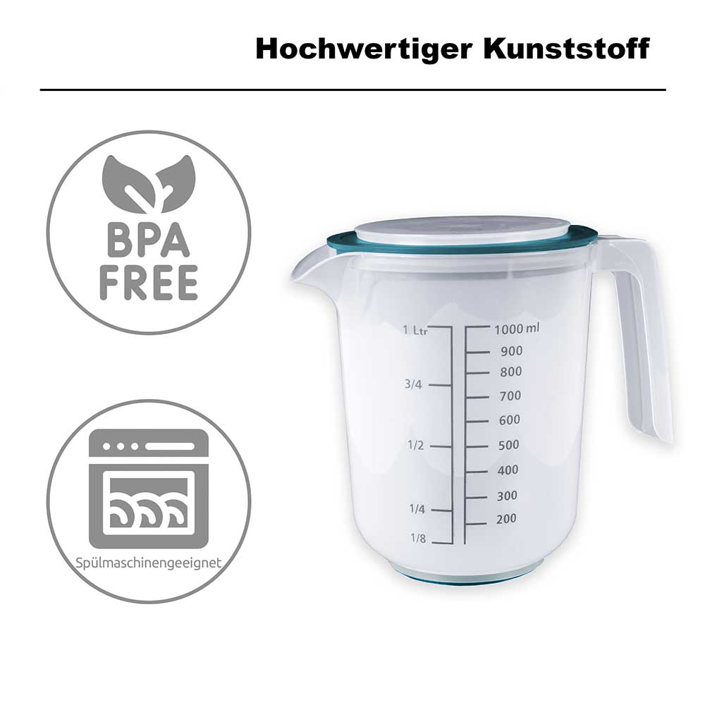 sweeter Quirltopf 1,0 l mit Spritzschutz & Deckel – Rührbecher mit Rutschgummi