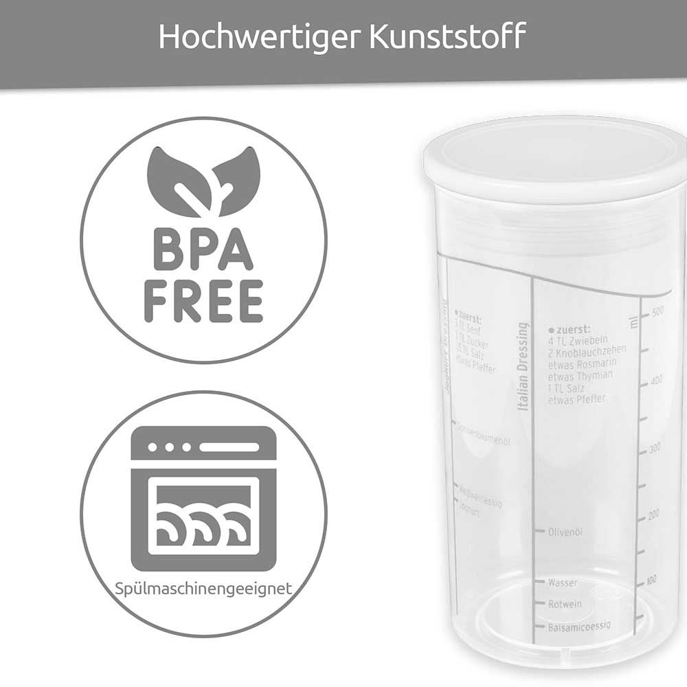 sweeter Dressingshaker mit Maßskalen & dichtem Deckel – Dressing-Mixer, BPA-frei
