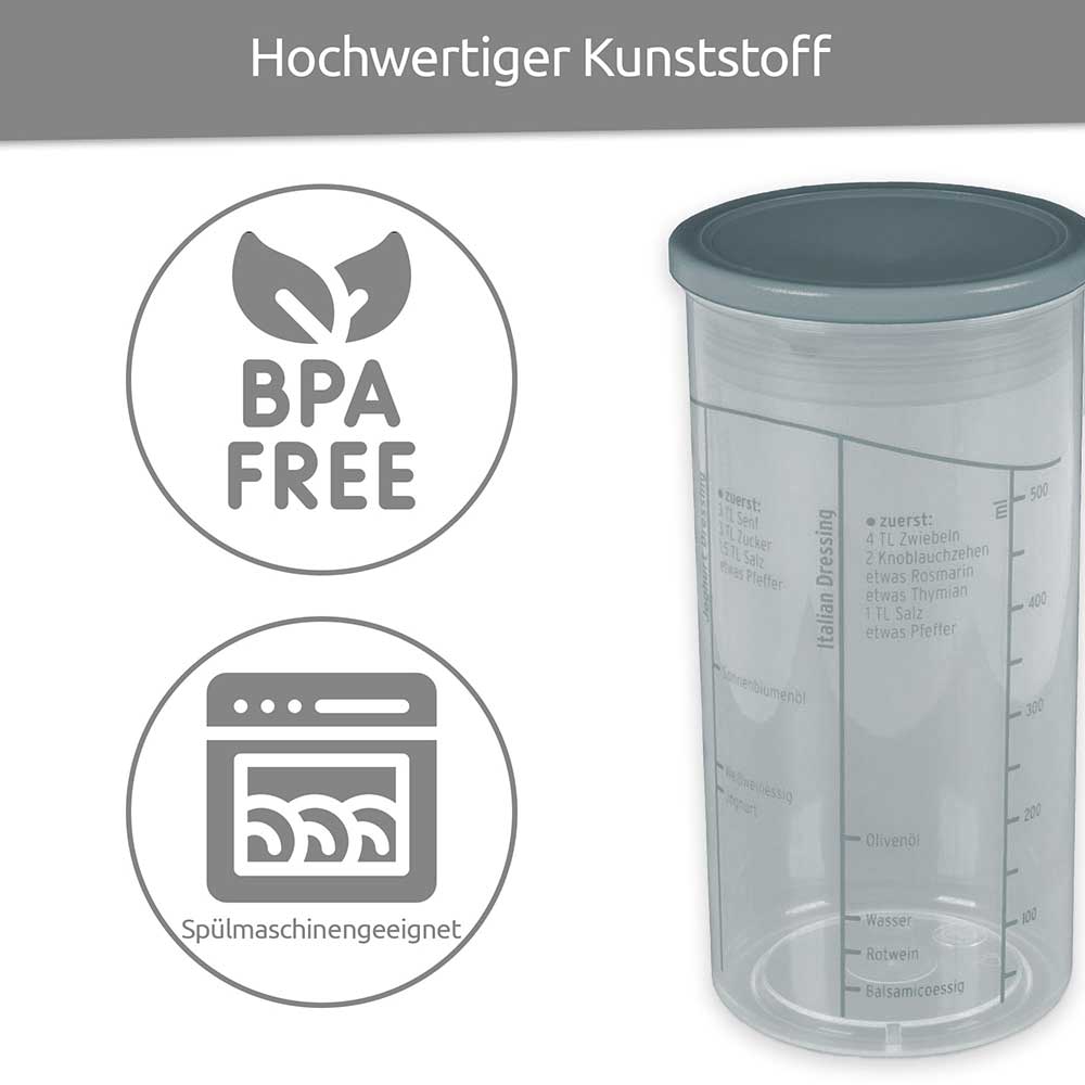 sweeter Dressingshaker mit Maßskalen & dichtem Deckel – Dressing-Mixer, BPA-frei