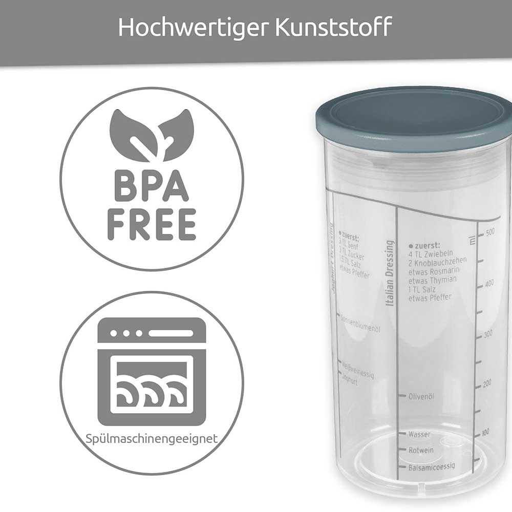 sweeter Dressingshaker mit Maßskalen & dichtem Deckel – Dressing-Mixer, BPA-frei