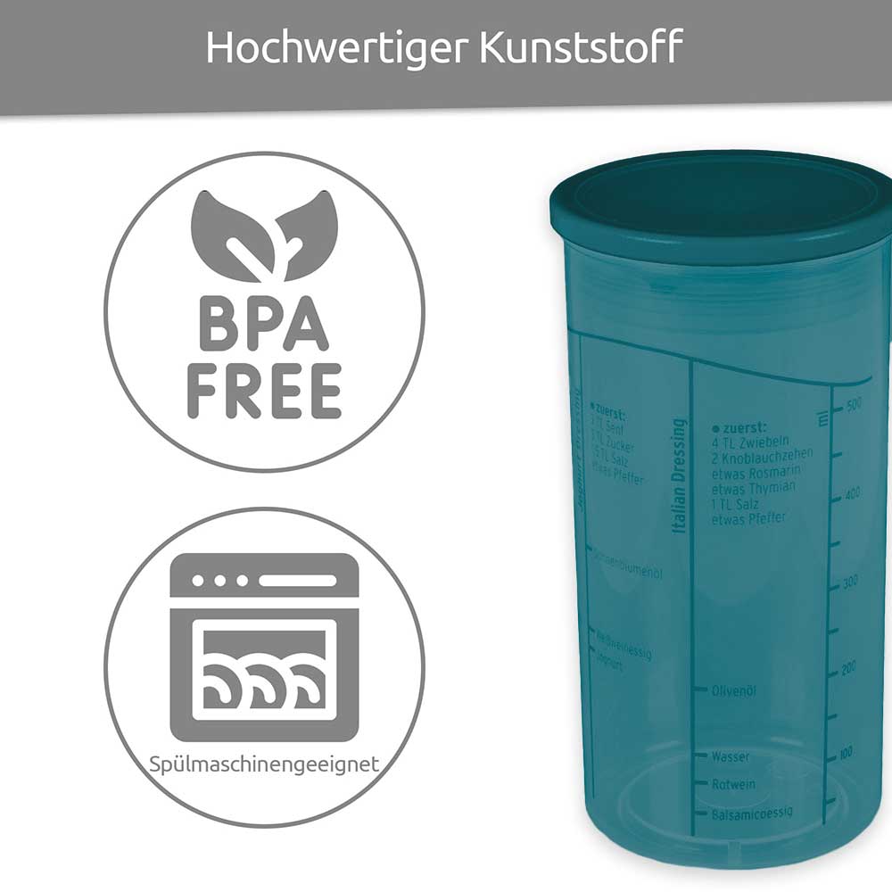 sweeter Dressingshaker mit Maßskalen & dichtem Deckel – Dressing-Mixer, BPA-frei