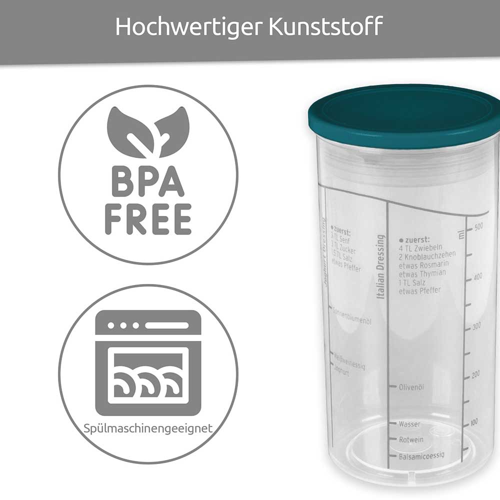 sweeter Dressingshaker mit Maßskalen & dichtem Deckel – Dressing-Mixer, BPA-frei