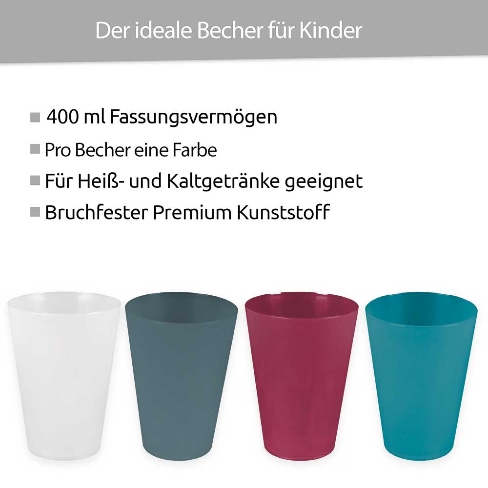sweeter Trinkbecher 0,25 l - 4er Set– robuster Kunststoffbecher, spülmaschinenfest
